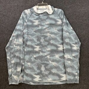SIMMS Solarflex Hoodie Men's Large Shirt Long Sleeve Blue Hex Camo Fishing Tech